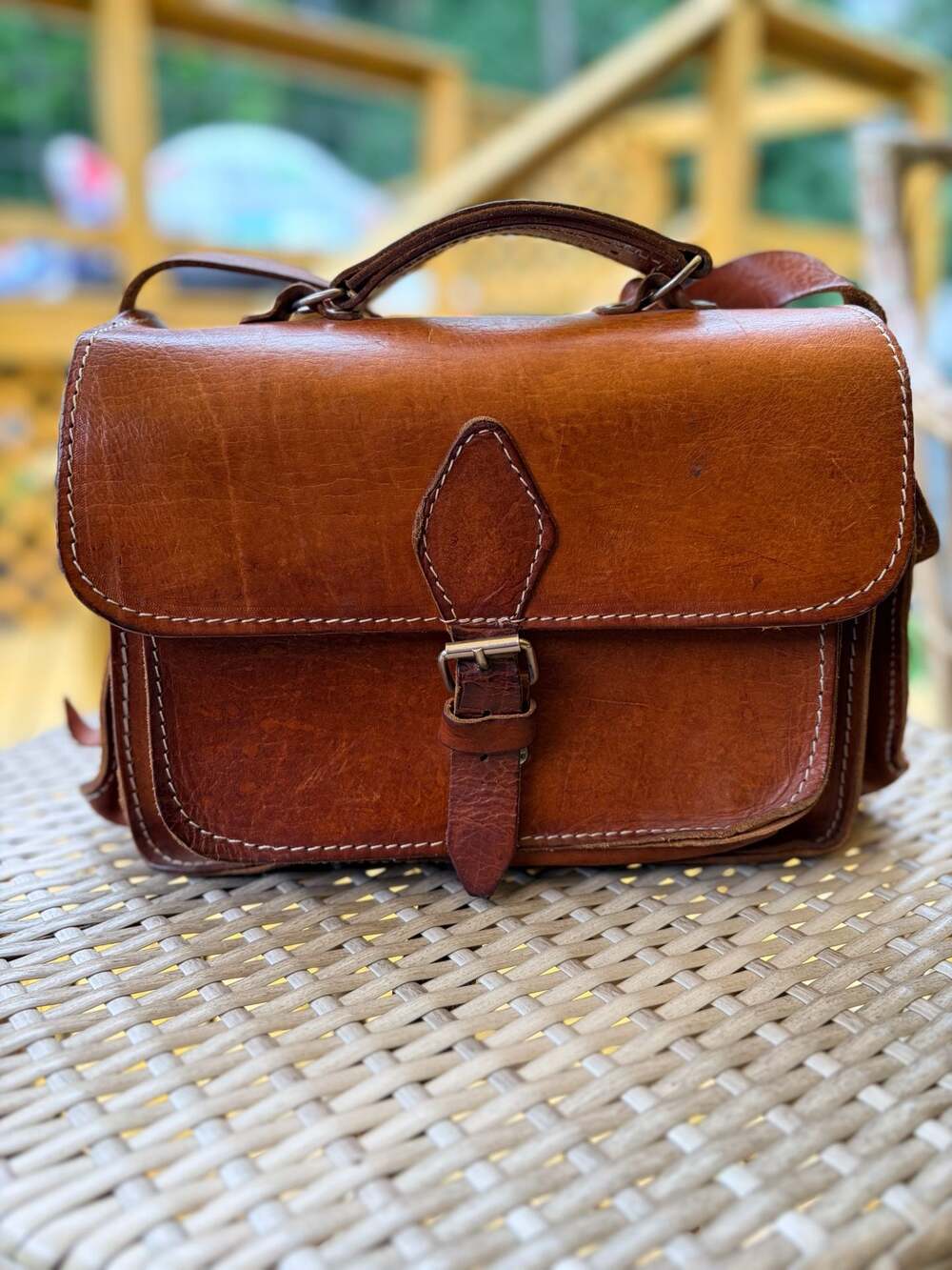 Handcrafted Vintage Style Brown Leather Small Messenger Crossbody Satchel Bag